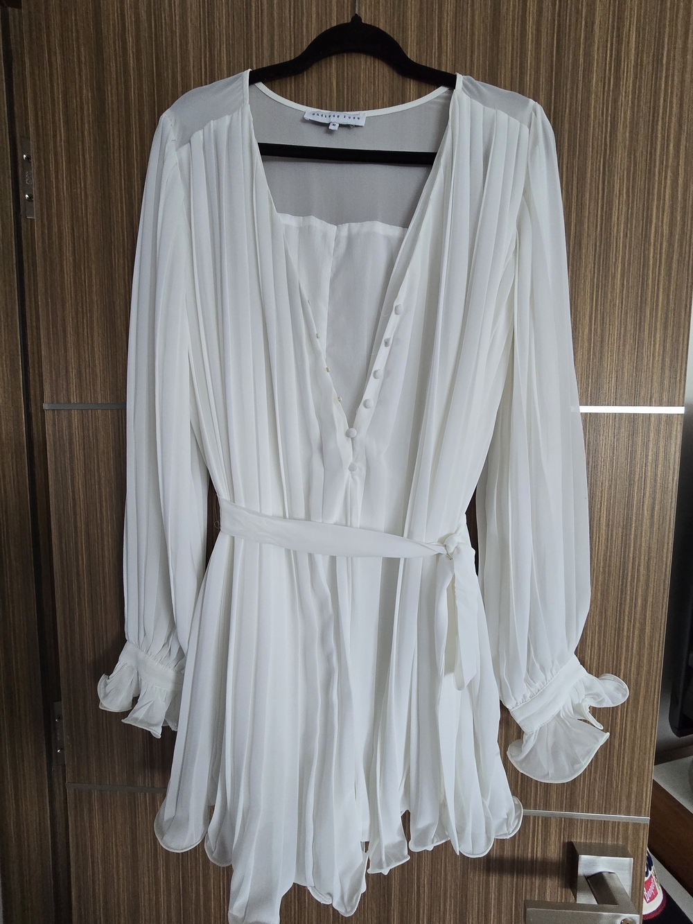 Endless Rose White Pleated Wrap Romper Dress with Tie Waist